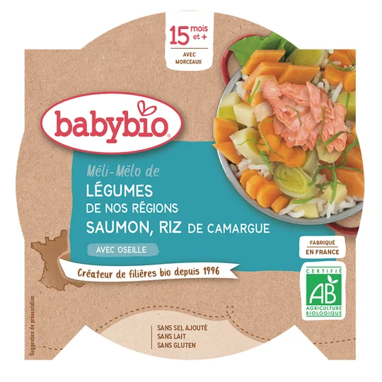 Assiette méli mélo de légumes riz bio au saumon dès 15 mois