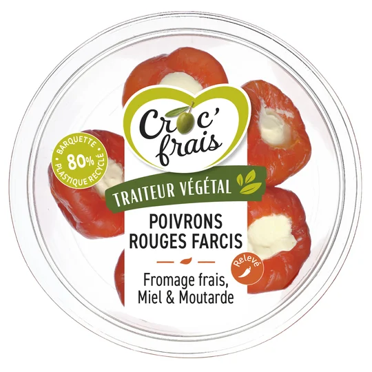 Poivrons rouges farcis relevé fromage frais miel et moutarde