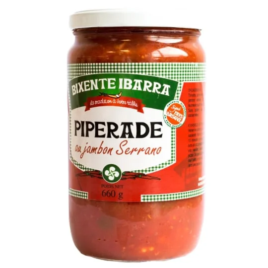 Plat cuisiné de piperade jambon Serrano