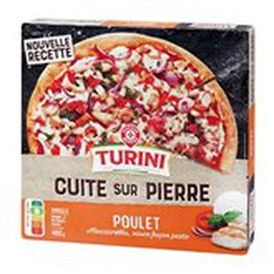 Pizza Cuite sur pierre Poulet rôti poivrons