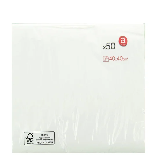 Serviettes en papier 40x40cm blanches 3 plis x50