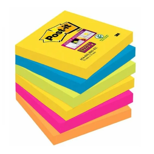 Super Sticky 76x76mm - 90 feuilles x6