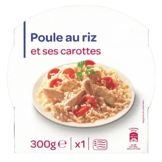 Plat cuisiné poule au riz carottes