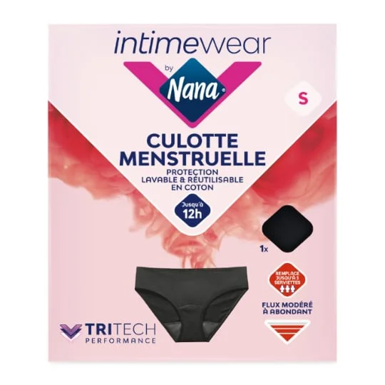 Culotte Menstruelle Noir Taille S Protection Lavable et Réutilisable en Coton
