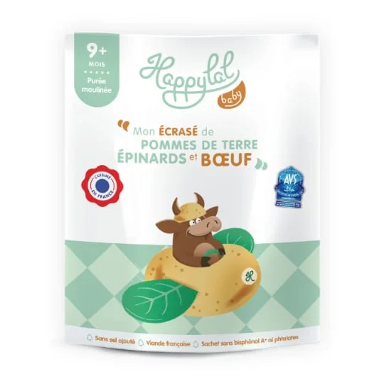 Plat bébé dés 9 mois écrasé de pommes de terre épinards et boeuf