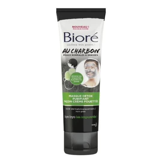 Masque visage Charbon Détox purifiant, pour peaux normales à grasses contre impuretés
