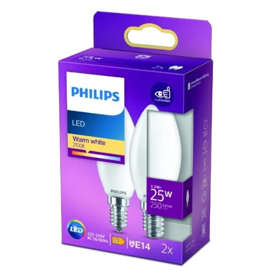 Ampoule LED E14 Flamme Blanc-chaud 25W x2