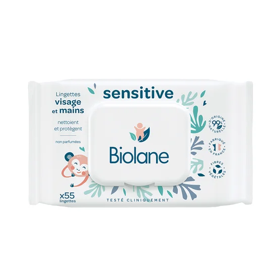 Lingettes nettoyantes visage et mains sensitive