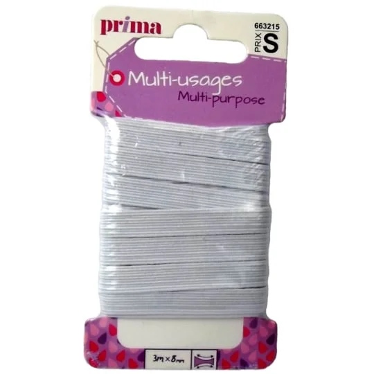 Elastique moyen blanc 3Mx8mm