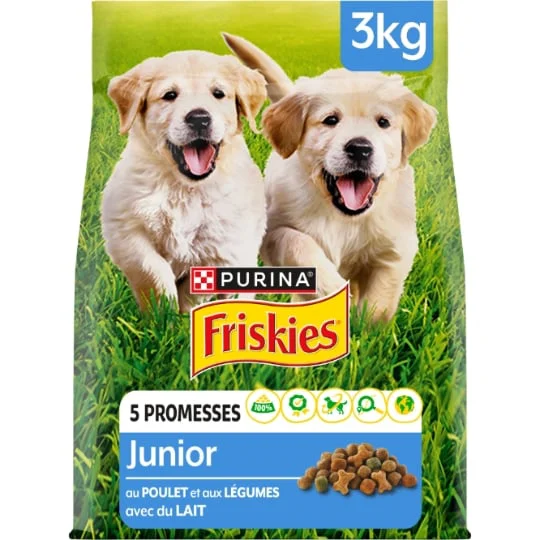 Croquettes pour chien junior au poulet avec du lait et des légumes