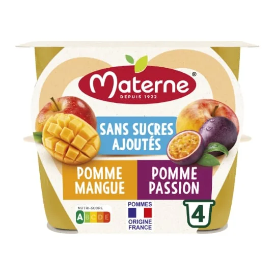 Compotes Duo pomme mangue, pomme passion sans sucres ajoutés