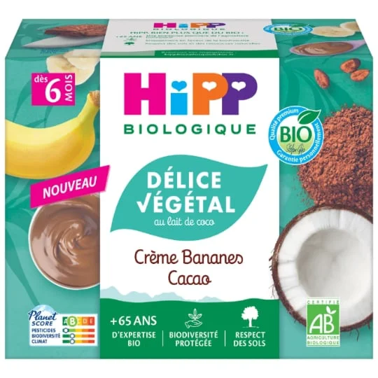 Dessert bébé crème bananes cacao bio