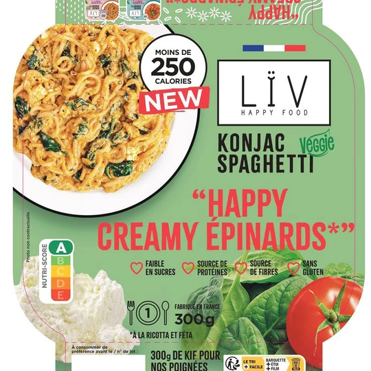 Konjac spaghetti Happy creamy épinards