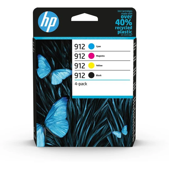 Pack de 4 Cartouches d'Encre HP 912 Noire, Cyan, Magenta, Jaune Authentiques (6ZC74AE) pour HP OfficeJet Pro 8010 series / 8020 series