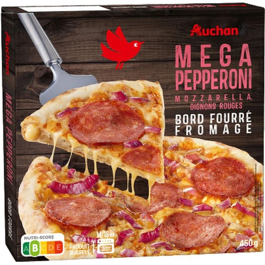 Pizza mega pepperoni mozzarella oignons rouges bord fourré au fromage