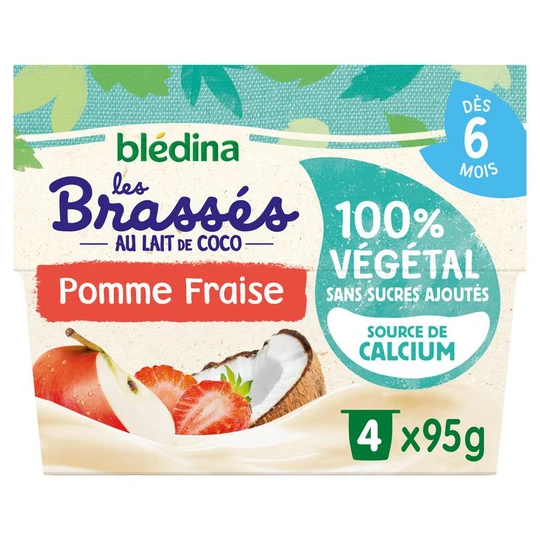 Les brassés petit pot dessert au lait de coco pomme fraise dès 6 mois