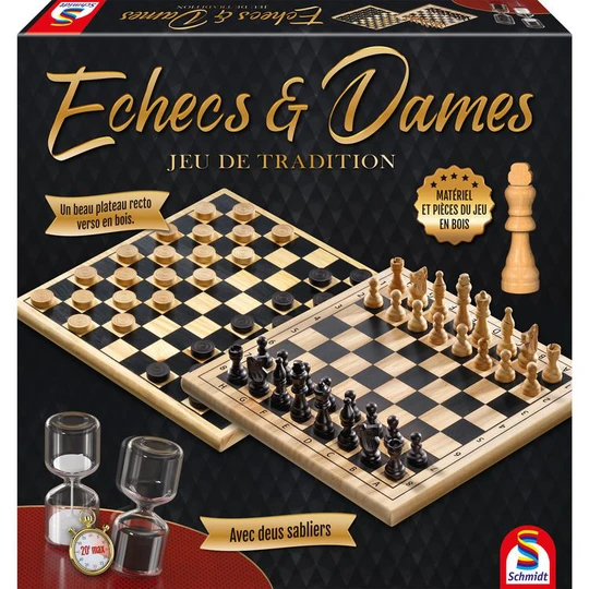 Jeu Echecs/Dames en bois +Sabliers