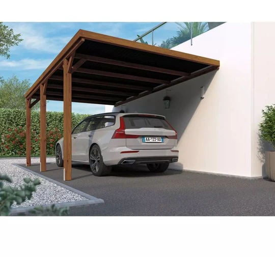 Carport adossé toit plat - Bois traité autoclave - 15,6 m² - VICTOR