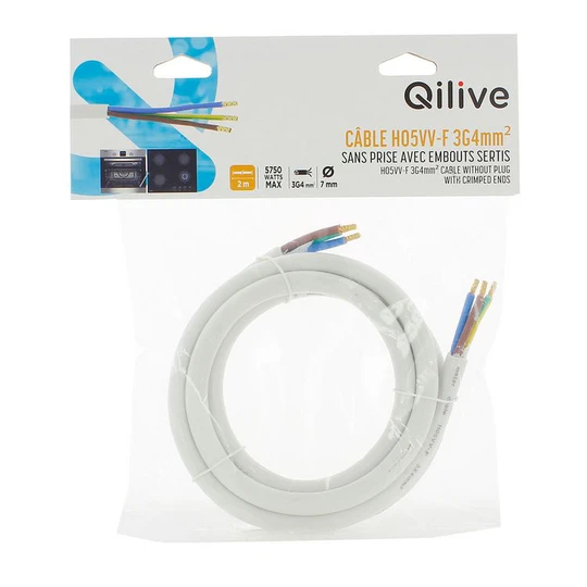 Câble sans prise avec embouts sertis H05VV-F 3G4mm² - Blanc