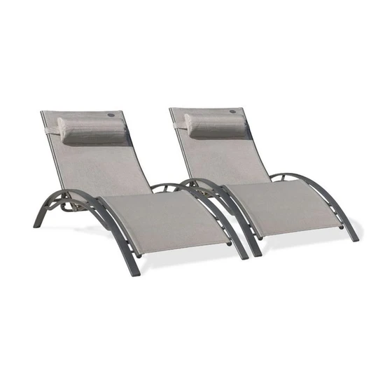 Lot de 2 bains de soleil - Aluminium et textilène - Gris