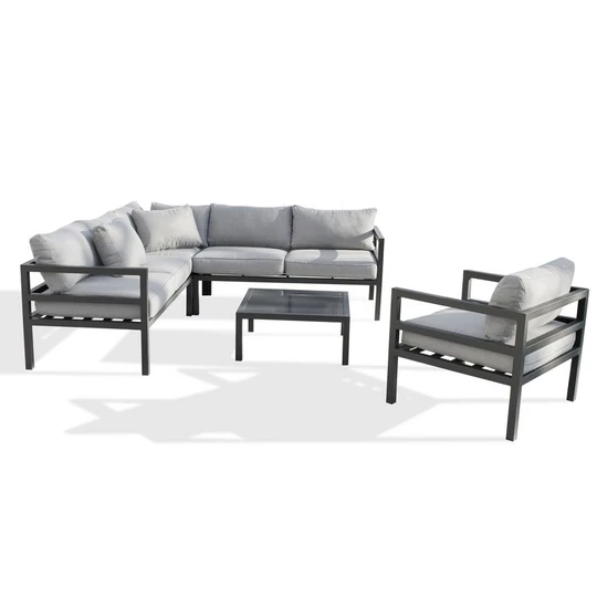 Salon de jardin d'angle - 4/6 places - Aluminium - Gris Anthracite - BEAUBOURG