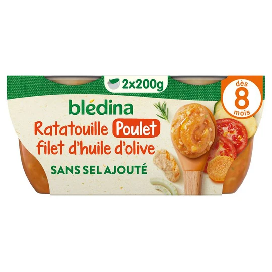 Bols ratatouille poulet & filet d'huile d'olive dès 8 mois