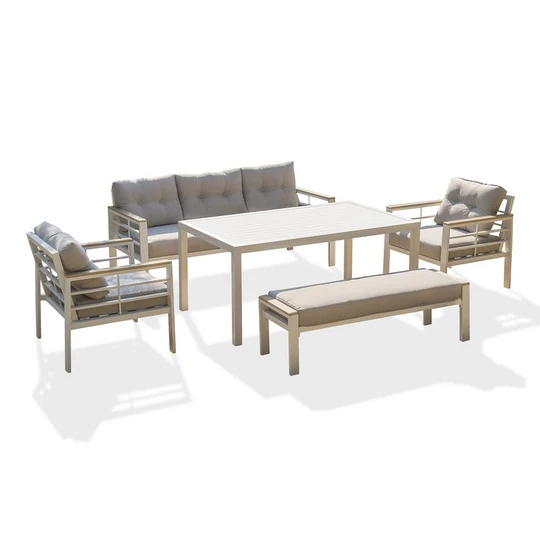 Salon de jardin - 7 places - Aluminium - blanc - CAYENNE S3