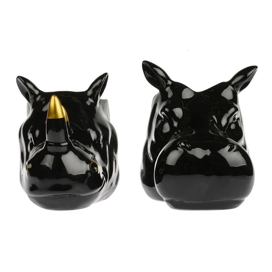 Lot de 2 caches pots en grès Hippo et Rhino – Noir