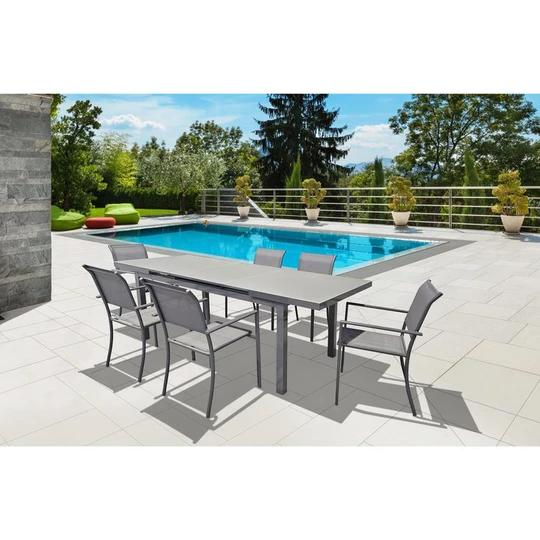 Lot salon de jardin avec table FRAISE + 6 fauteuils MANGUE + Housse