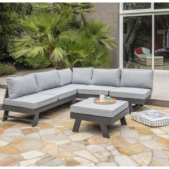 Salon bas de jardin en angle - 5/6 places - Aluminium - Anthracite