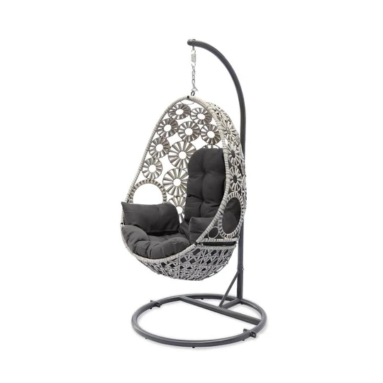 Balancelle de jardin SAMOA en résine tressée avec coussin gris anthracite - ECRU