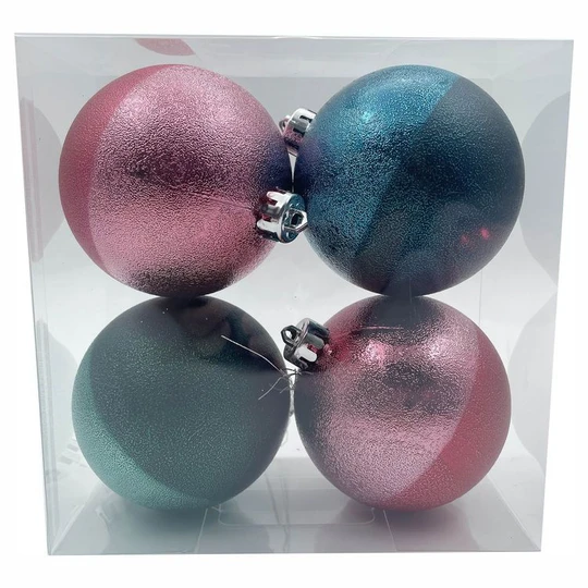 Lot de 4 boules de Noël en plastique en relief 8 cm