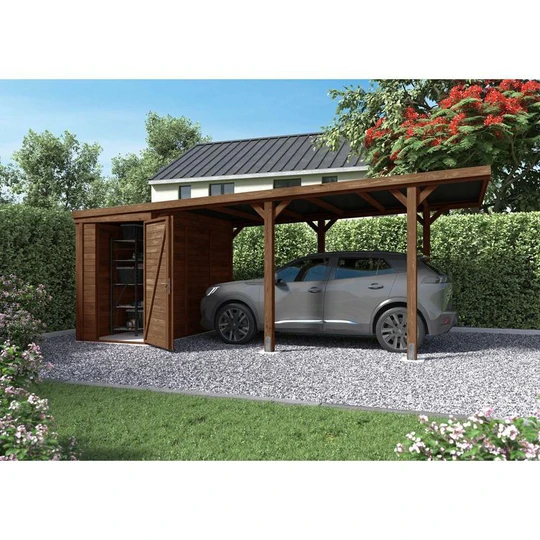 Carport avec remise - Bois traité autoclave - 15,8+4m² - LEON