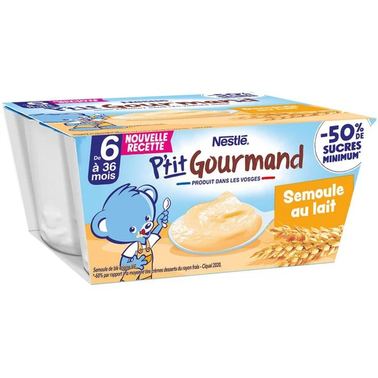 P'tit gourmand Petits pots semoule au lait dès 6 mois