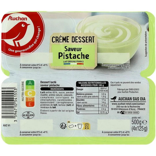 Crème dessert saveur pistache