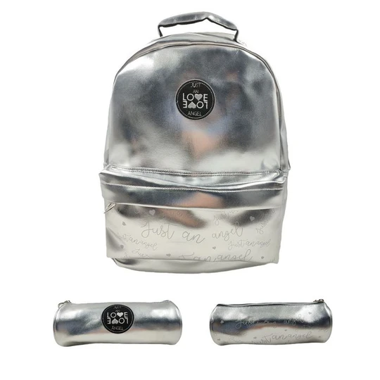 Sac à dos 2 compartiments + trousse LOVE LOVE - Argent