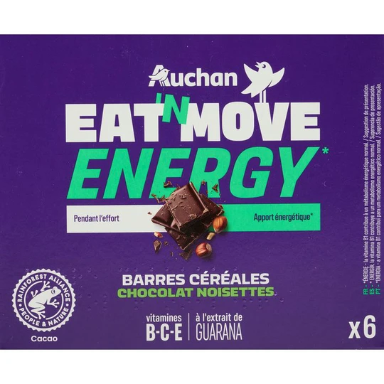 Barres de céréales énergétiques au chocolat et noisettes