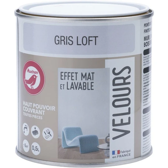 Peinture dépolluante velour gris loft 0,5 L