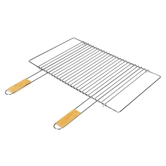 Grille Ajustable En Acier Pour Barbecue - Manche en Bambou