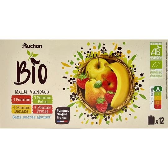 Gourdes purée de fruits multivariétés pomme poire banane fraise sans sucres ajoutés