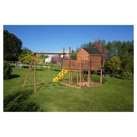 Aire de jeux avec cabane et toboggan - BOIS -  H2,71 m- TENERIFE