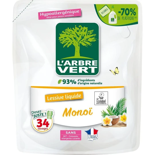 Lessive liquide hypoallergénique écologique ecolabel monoï