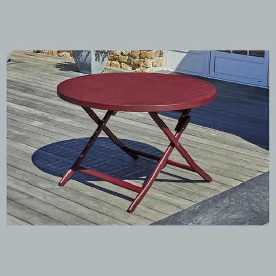 Table de jardin ronde pliante - 4/6 places - Aluminium - Rouge carmin - MARIUS