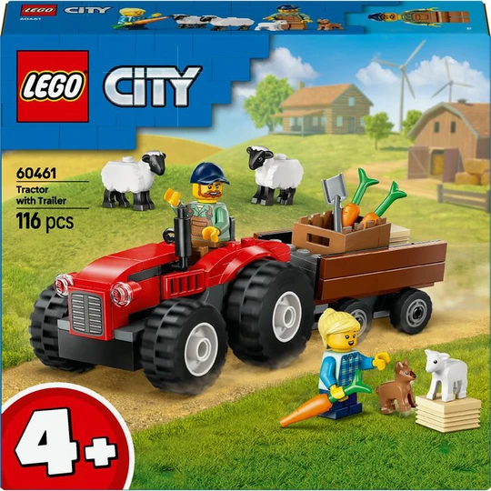 City 60461 - Tracteur agricole rouge avec remorque et moutons