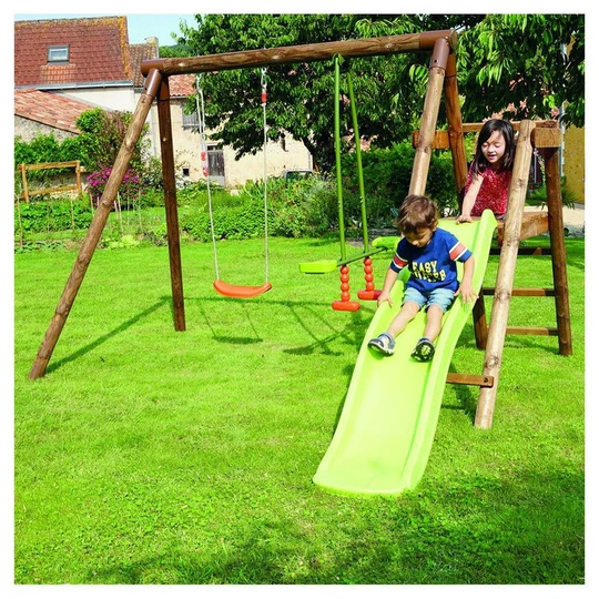 Portique balançoire avec toboggan - Bois - H1,95m - MENTHE