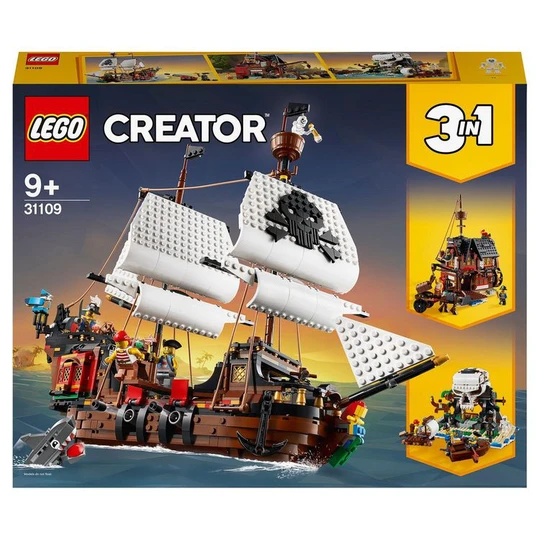 Creator 31109 Le bateau pirate - Auberge et Île au Crâne, Jouet Créatif 3 en 1, pour Enfants de 9 Ans et Plus