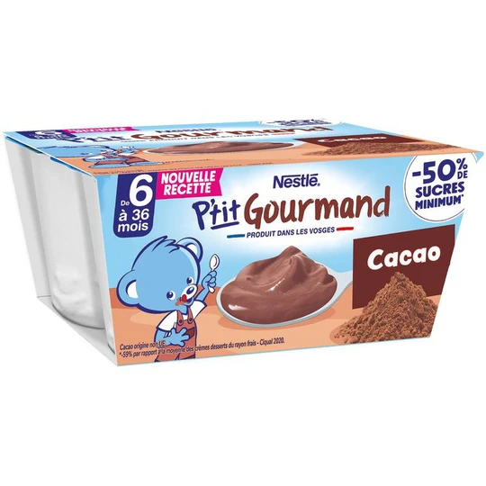 P'tit gourmand Petits pots au cacao réduit en sucre dès 6 mois