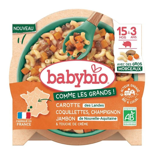 Plat à base de carotte coquillettes champignon jambon bio dès 6 mois
