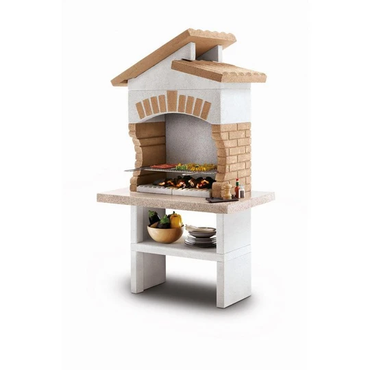 Barbecue fixe charbon - En pierre blanche - 68x40cm - TUPAI