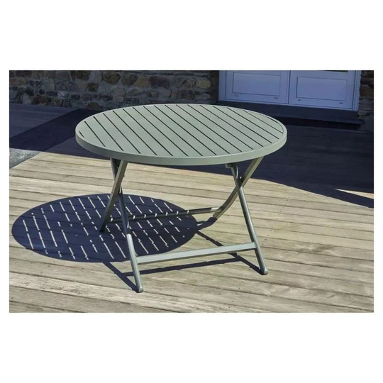 Table de jardin ronde pliante - 4/6 places - Aluminium - Kaki - MARIUS